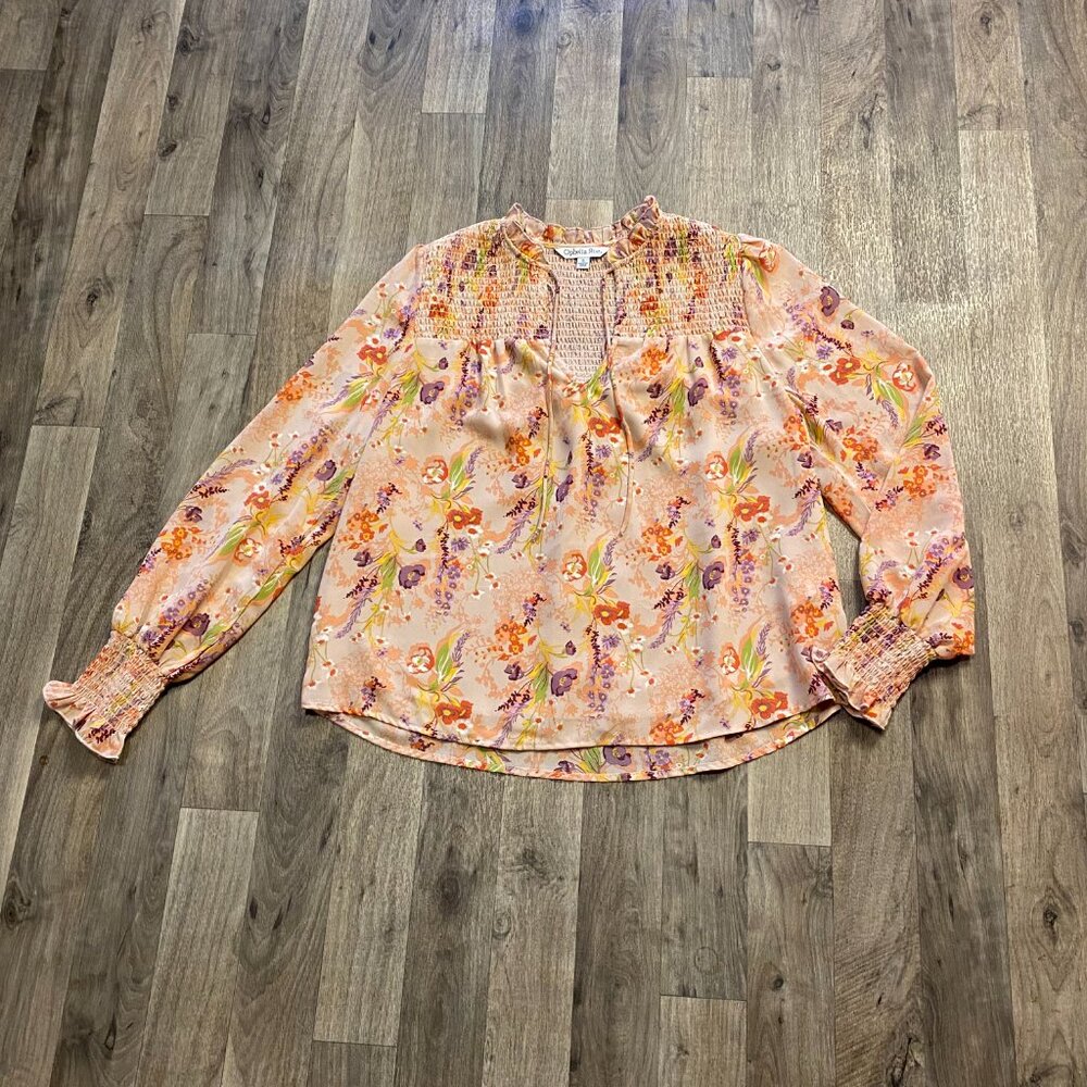 Ophelia Roe Floral Peasant Blouse Long Sleeve Size Small